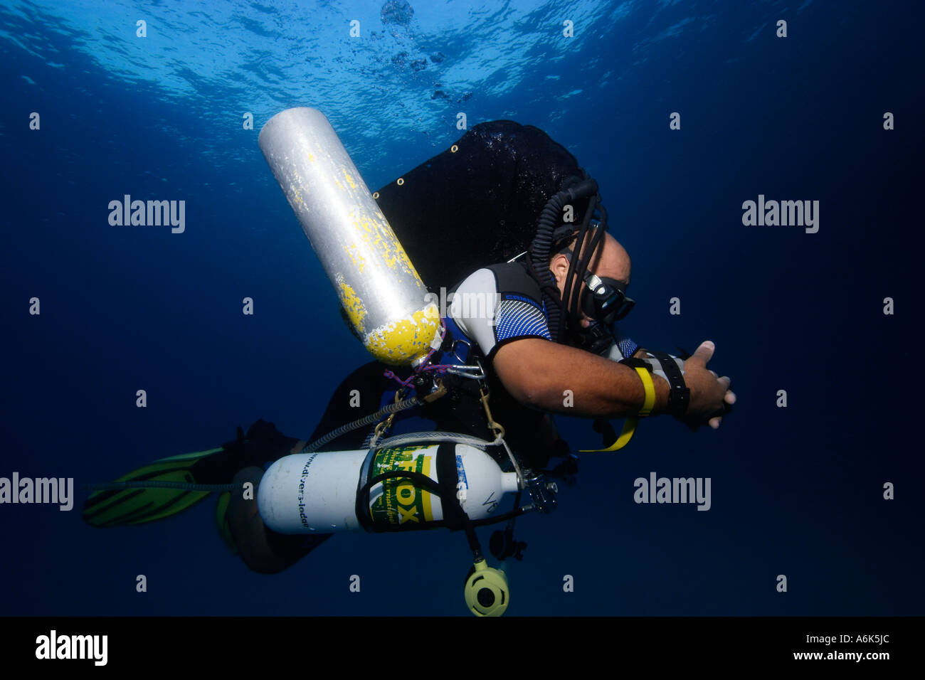 tec diver with stage tanks Stock Photo Alamy