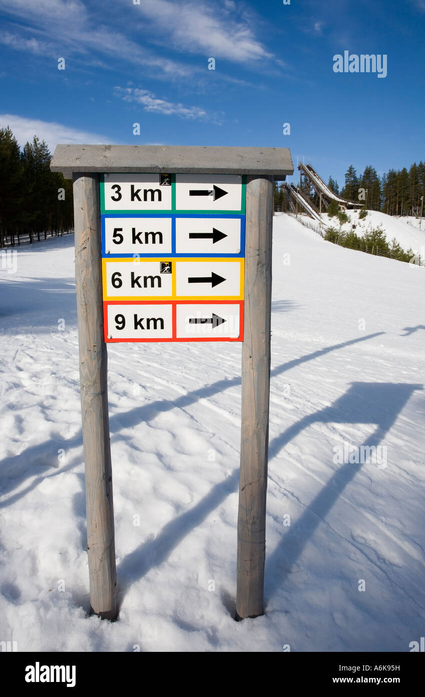 Cross country ski tracks routes, Vuokatti Sotkamo Finland Stock Photo