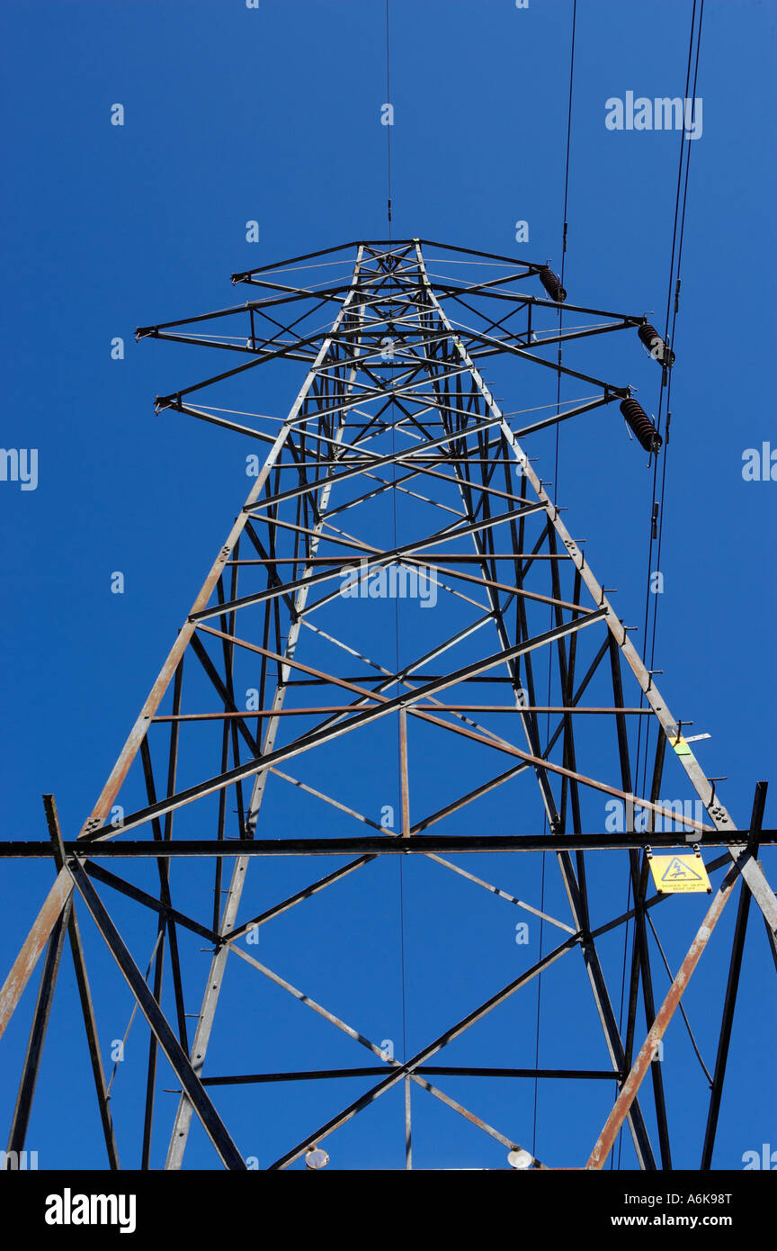 Electricity Pylon Power Distribution Cables Stock Photos & Electricity