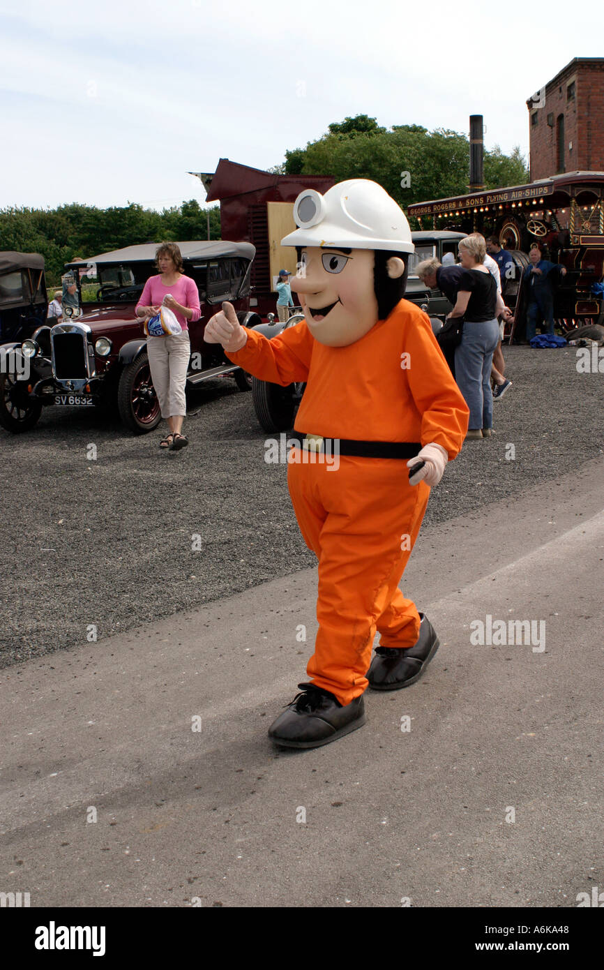 Friendly cartoon like character Morris Miner for children at National Mining Museum for England NMME Stock Photo