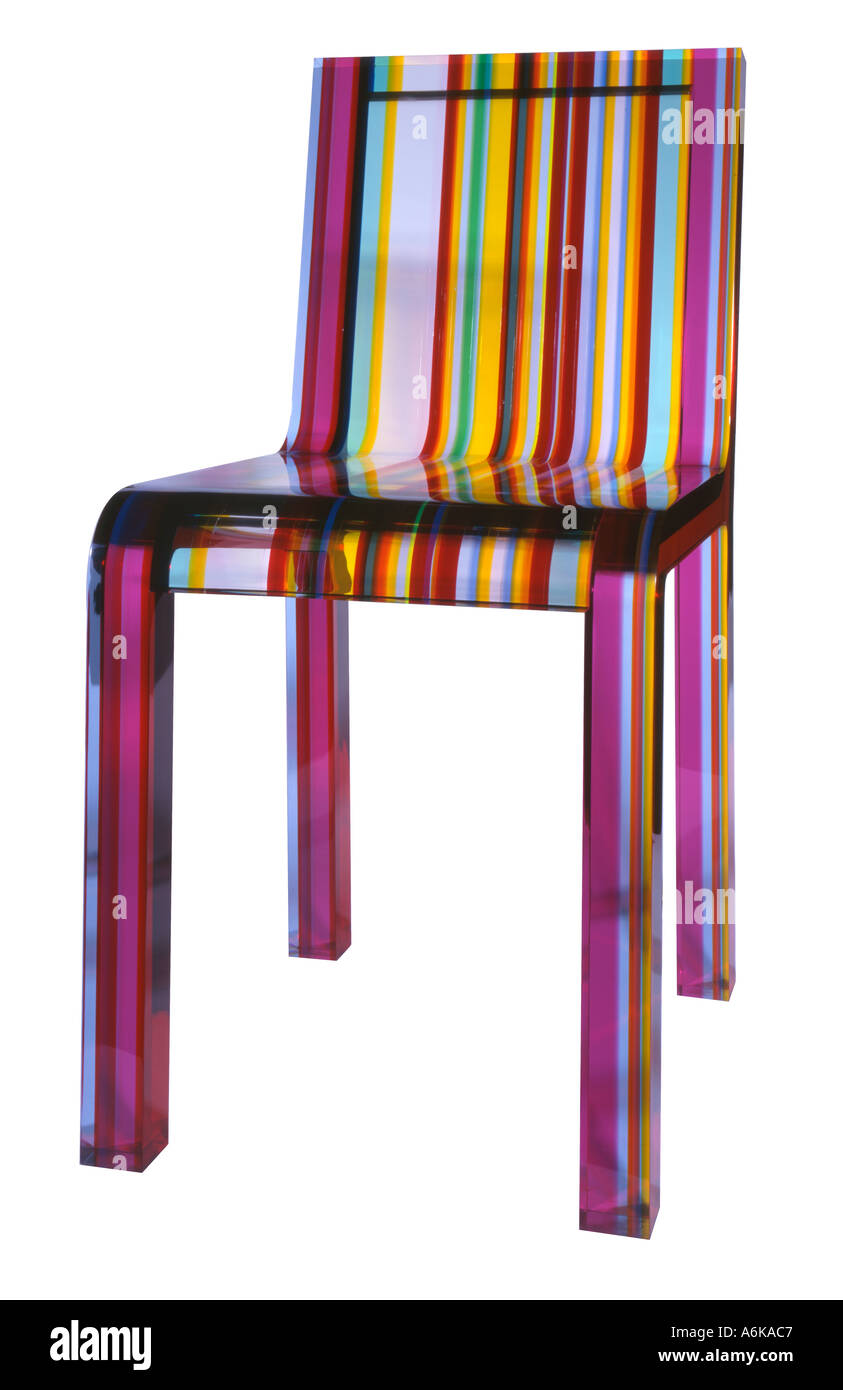 Multicoloured striped acrylic chair Stock Photo