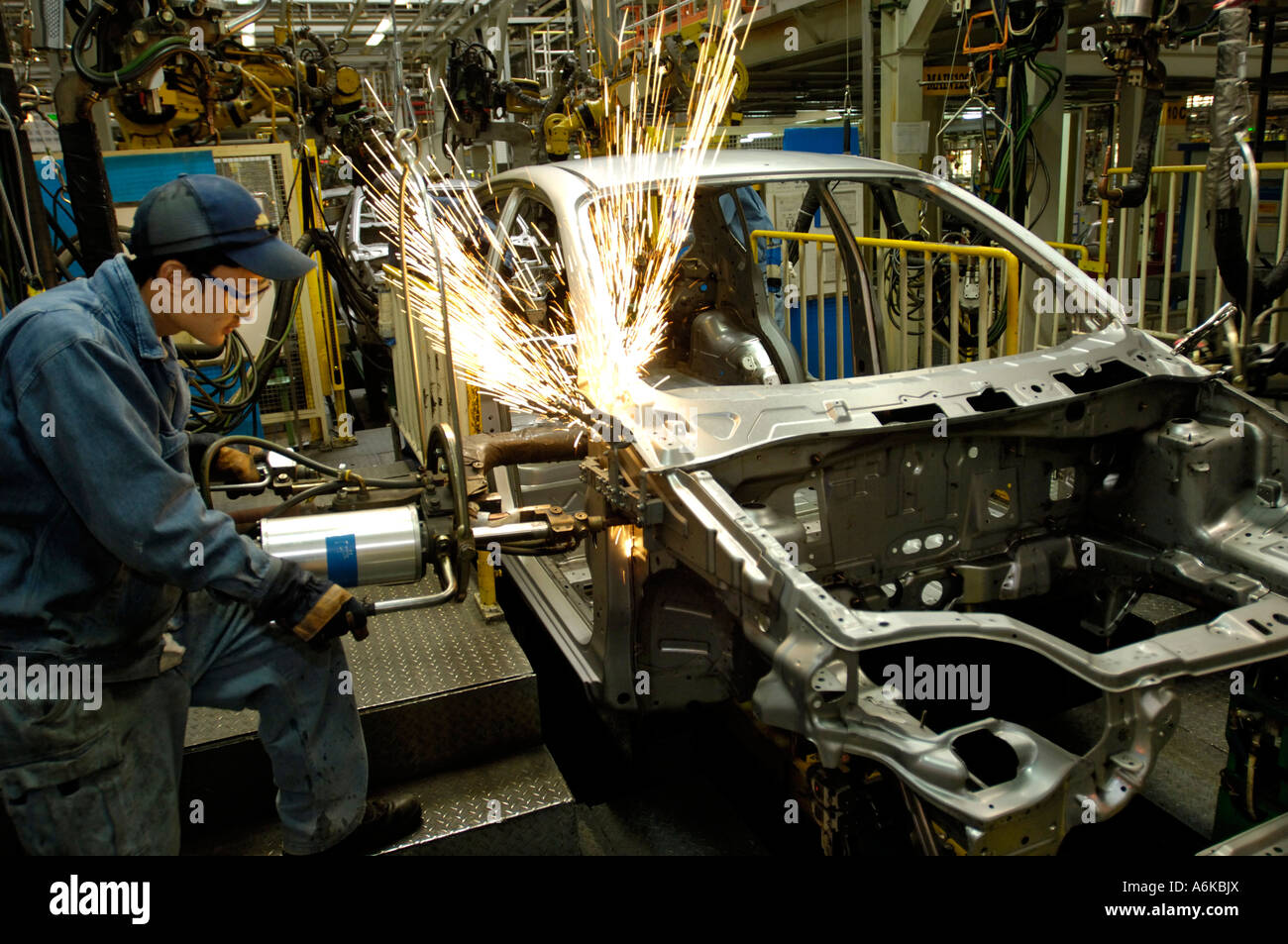 Assembly line of GM Chevrolet Sail in Yantai Shandong province China. 03-JAN-2007 Stock Photo