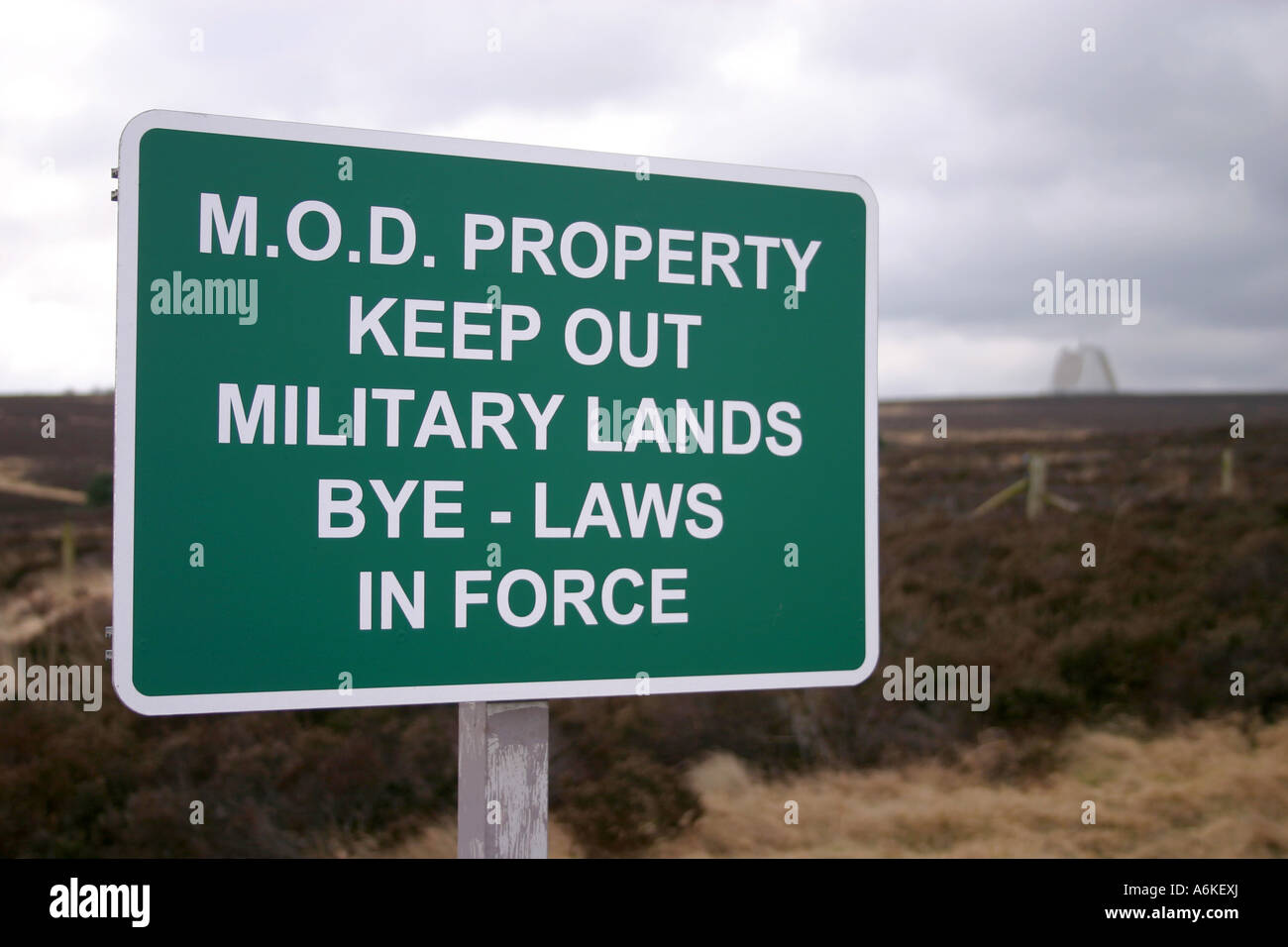 RAF Fylingdales MOD Warning Sign North Yorkshire Moors United Kingdom Stock Photo
