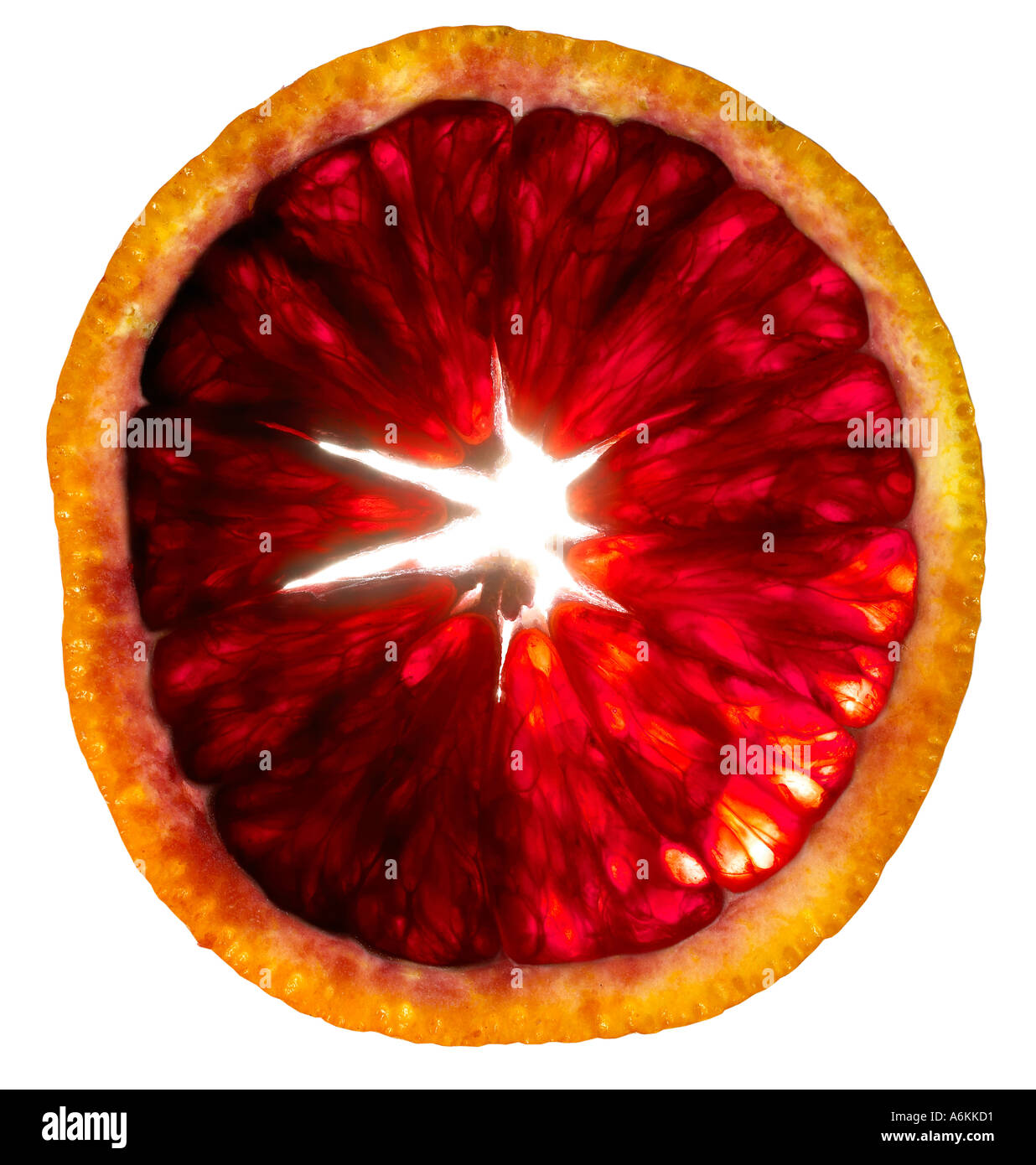 Single slice of blood orange (close-up) Stock Photo
