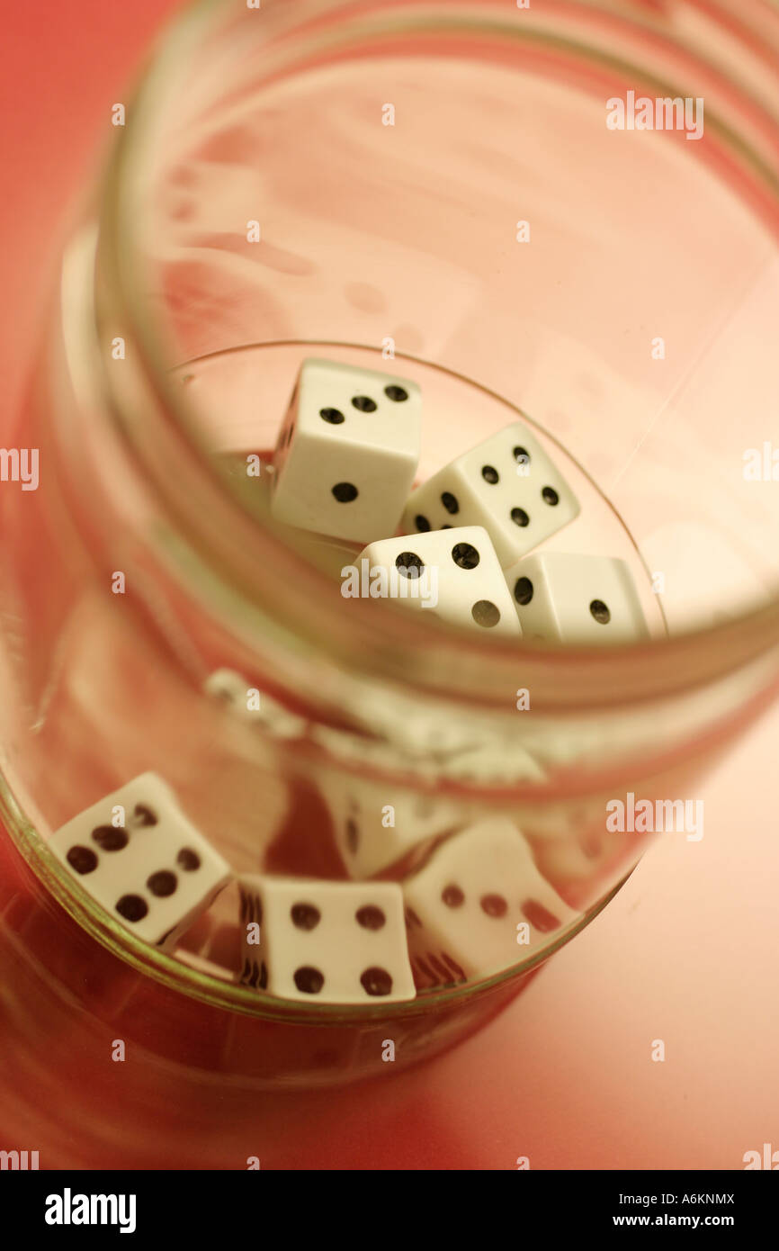 Dice in Glass Jar Stock Photo Alamy