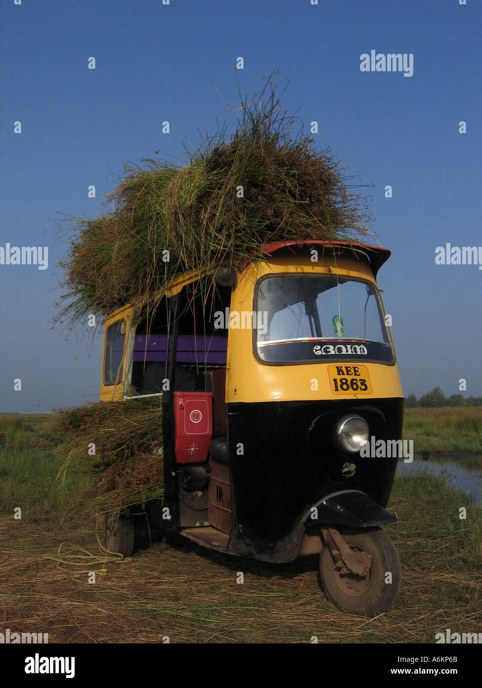 Motor rickshaw on Vypeen Beach on Vypeen Island in Kerala in India ...