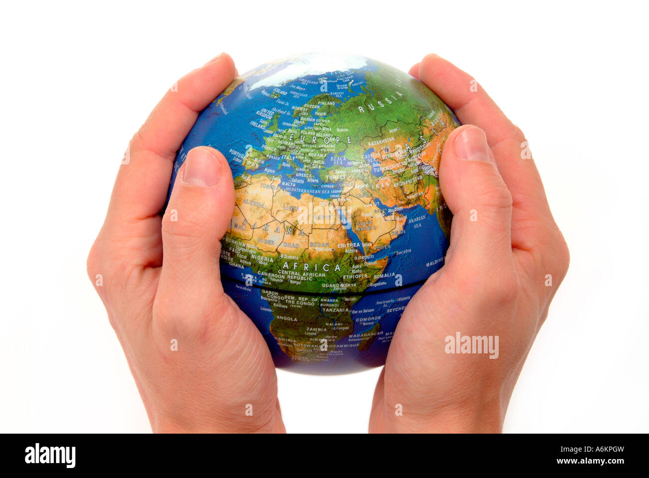 hands holding a globe Stock Photo