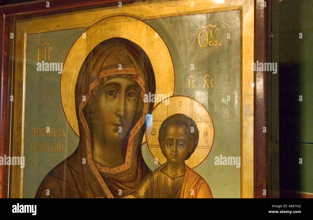 Painted icon inside Saint Basil s Cathedral in Moscow s Red Square Stock Photo