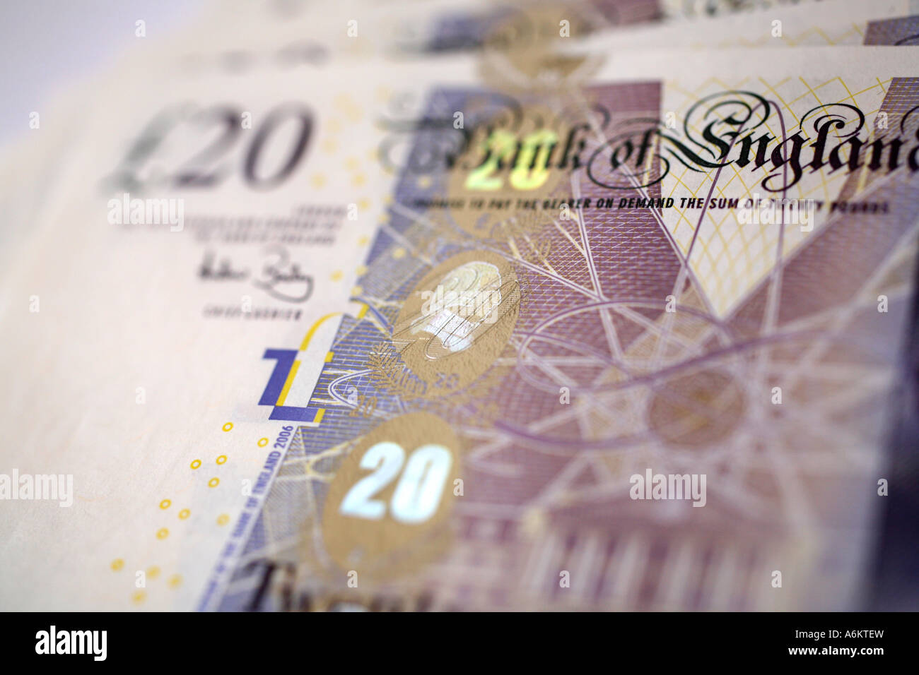 Bundles of the new Bank of England Twenty Pound note, 2007 Stock Photo