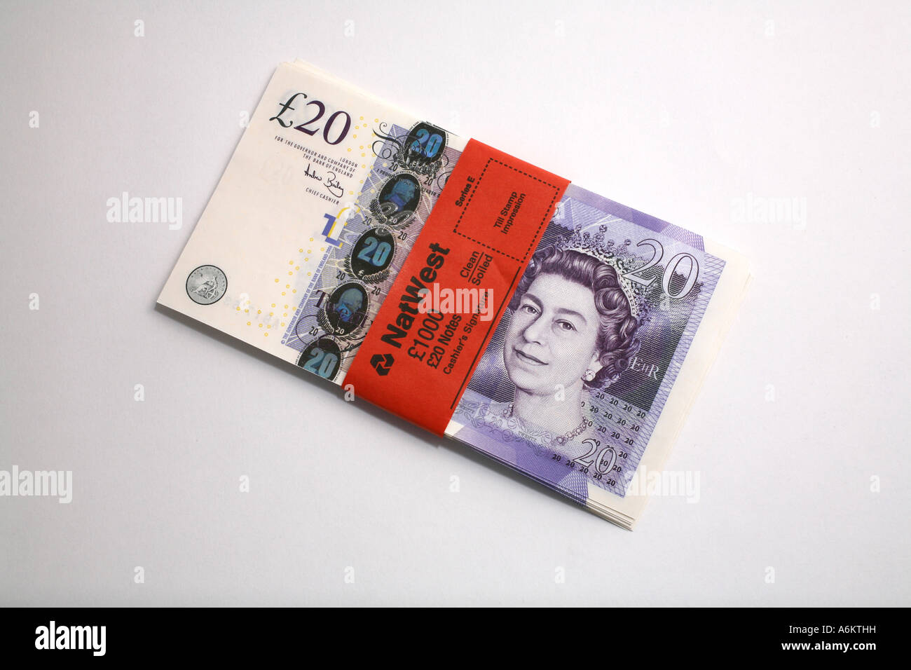 Bundles of the new Bank of England Twenty Pound note, 2007 Stock Photo
