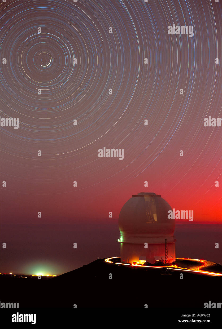 Star trails over the Canada France Hawaii Telescope Mauna Kea Hawaii