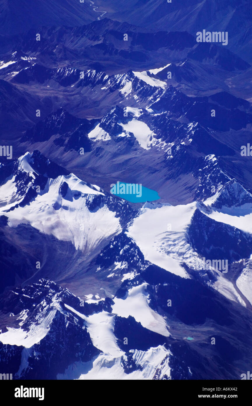 Aerial view of snow capped peaks on the Tibetan Plateau Himalayas Tibet ...