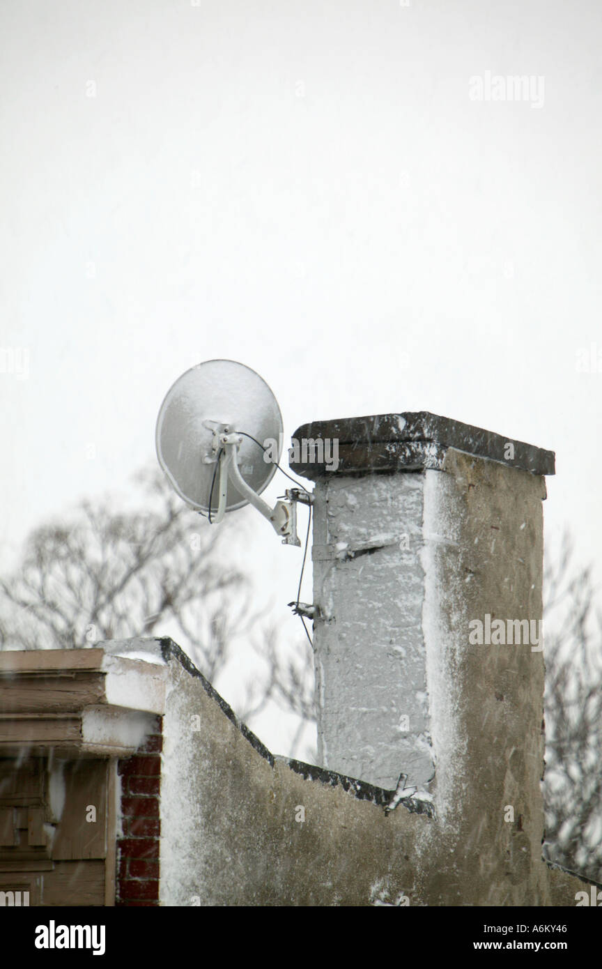 Satellite dish on roof New York City USA US United States of America Stock Photo