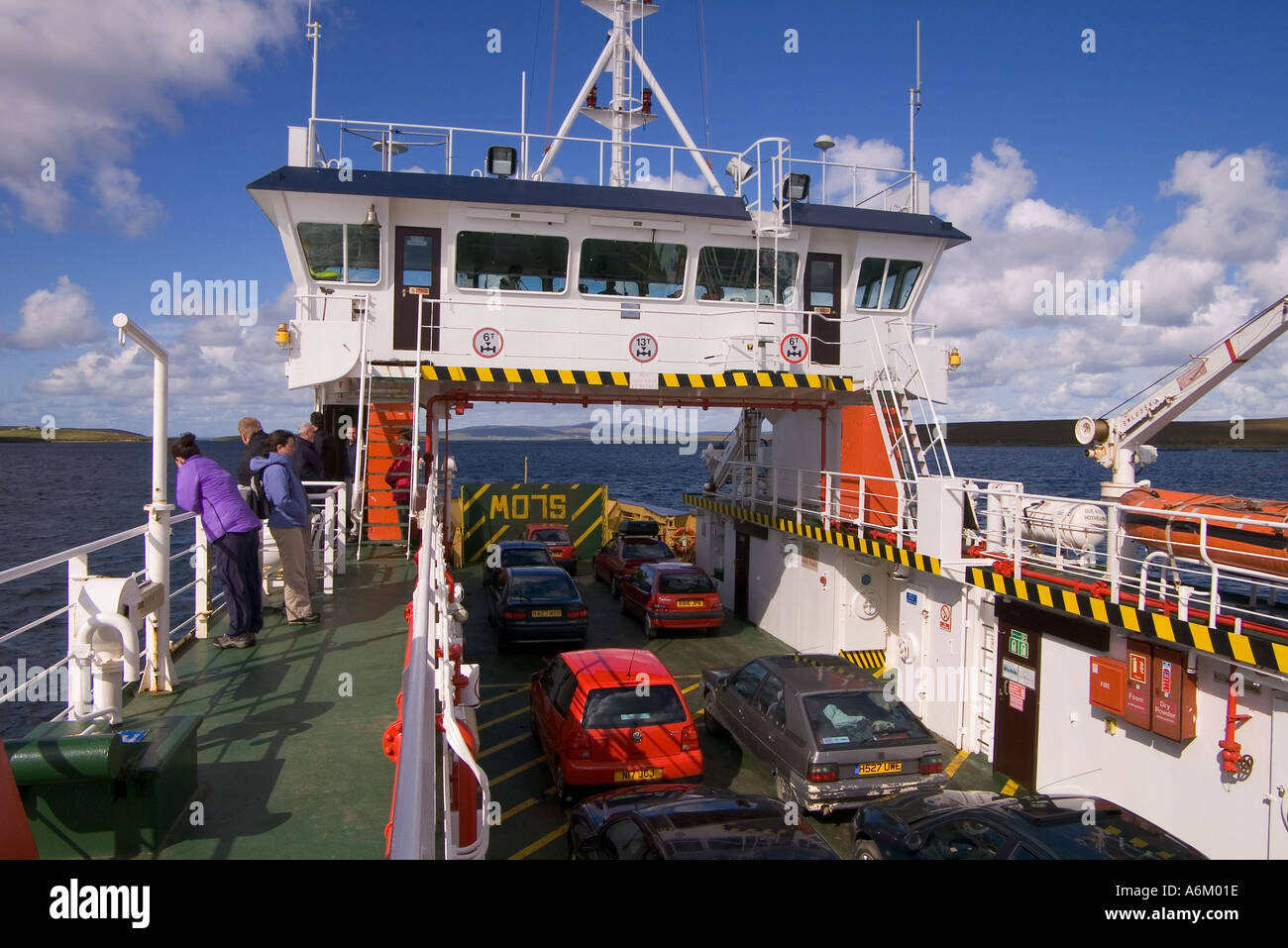 dh Hoy Head ORKNEY FERRIES UK Cars car deck bridge sailing Lyness Houton route Scapa Flow Stock Photo