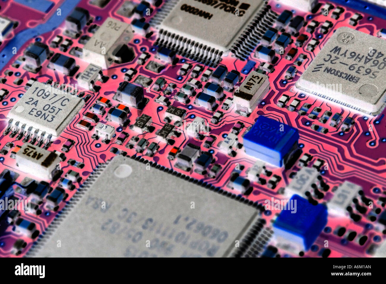 printed circuit board showing surface mount components Stock Photo