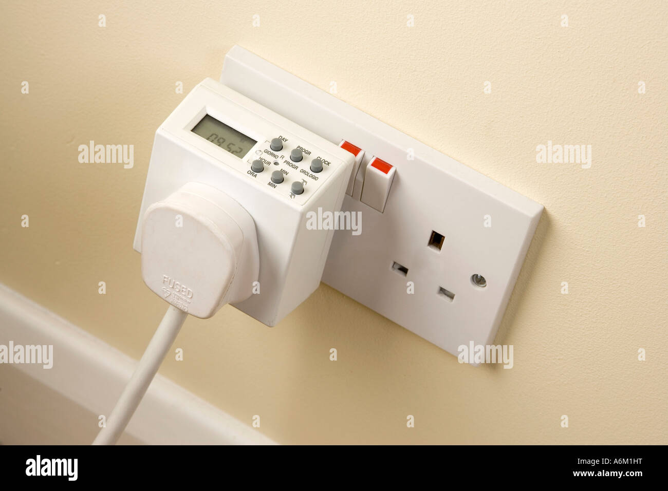 digital mains timer adapter plug / socket Stock Photo