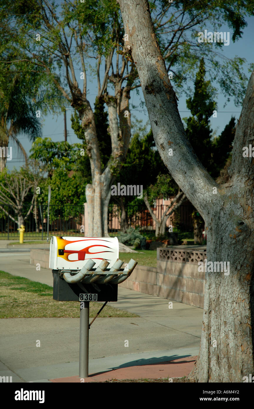 Mailbox with painted flames and exhaust pipes. Concept, fast, speed ...