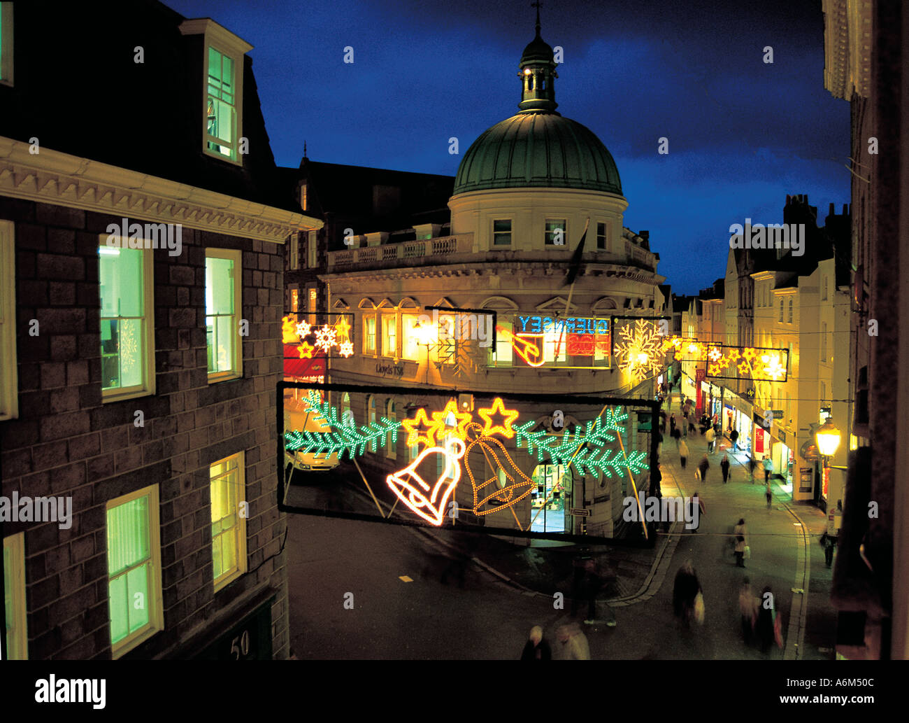 Christmas decorations in St Peter Port Town centre Guernsey Stock Photo Alamy