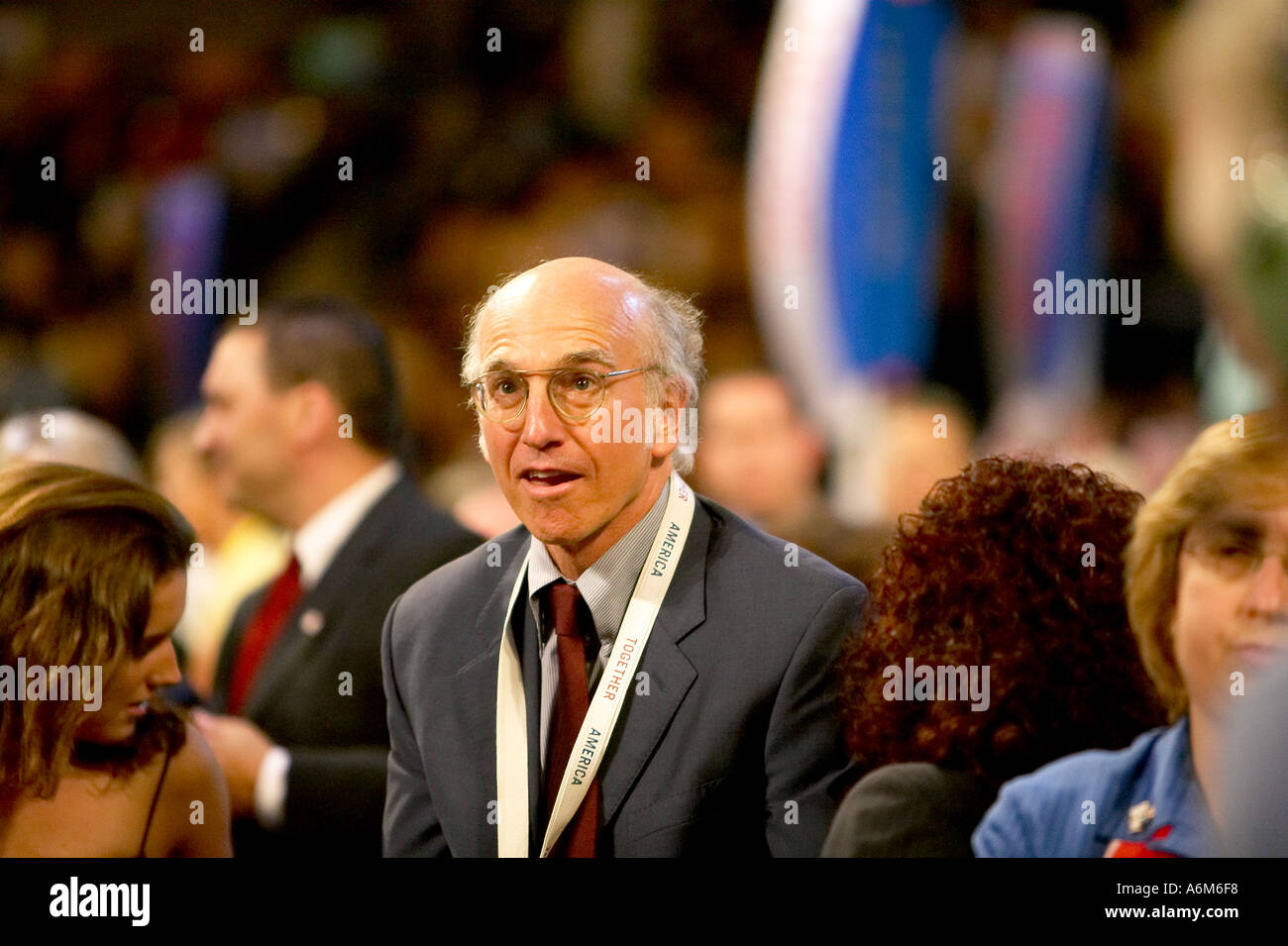 2004 Democratic Convention at the Boston Fleet Center Larry David on the floor of the 2004 Democratic Convention  Stock Photo