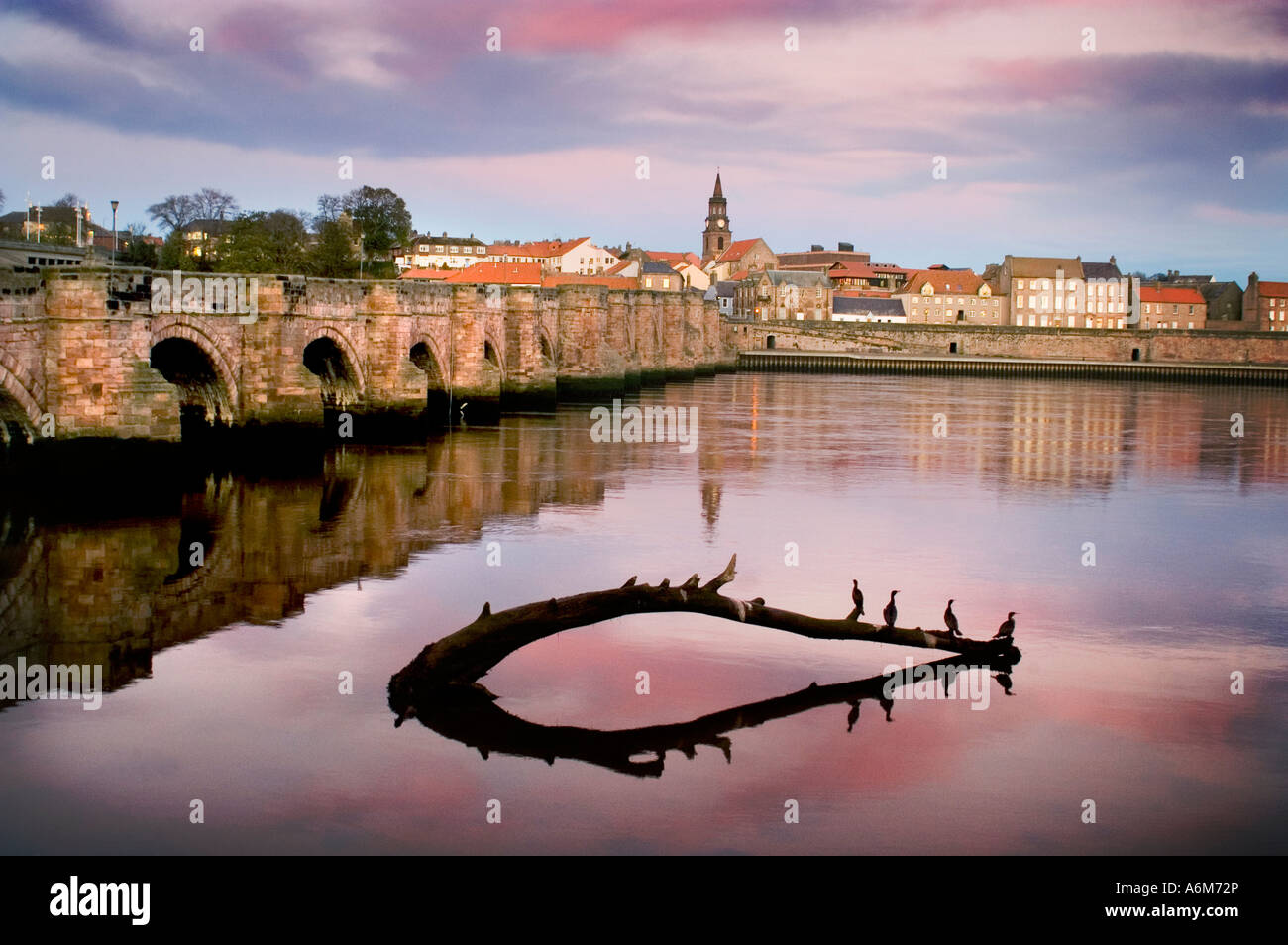 The Old Bridge and town of Berwick upon Tweed the most northerly town in England. Stock Photo