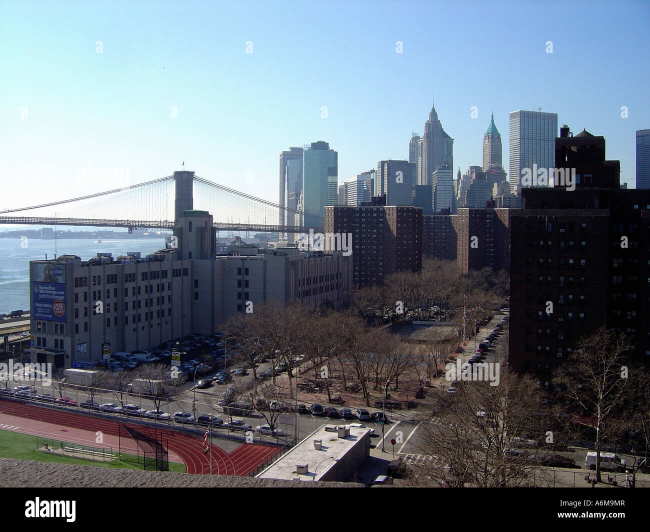 View of Brooklyn Bridge and Lower Manhattan Skyline New York City NYC ...