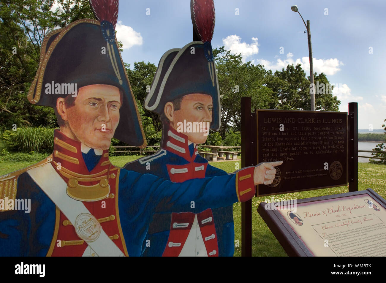 Lewis and Clark statues in Segar Memorial Park in Chester IL Stock