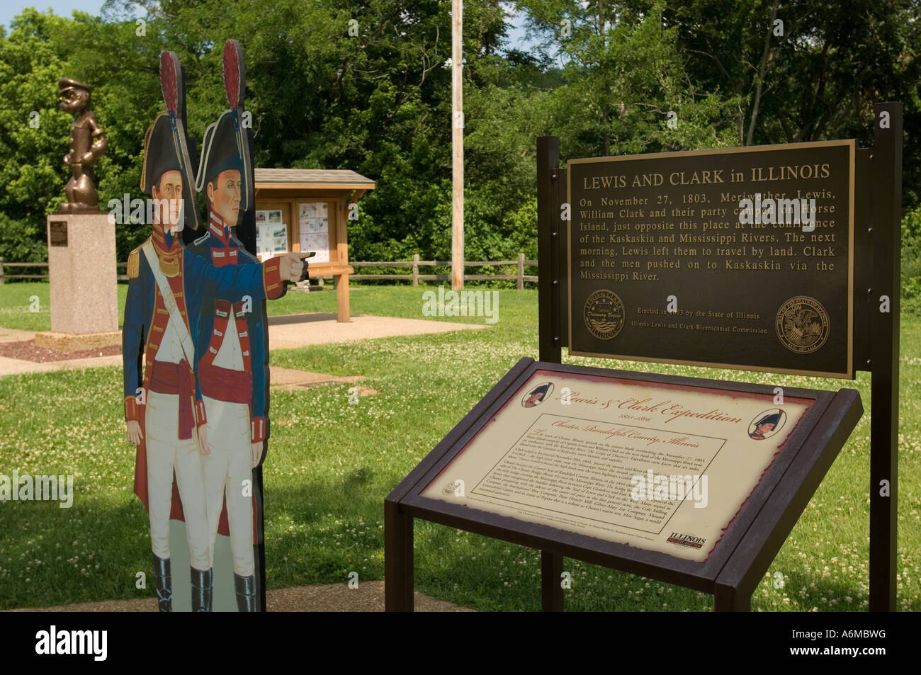 Lewis and Clark statues in Segar Memorial Park in Chester IL Stock