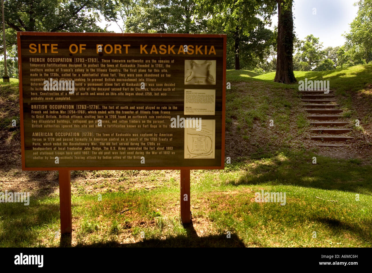 Sign for Fort Kaskaskia State Historic Site, Ellis Grove IL Stock Photo