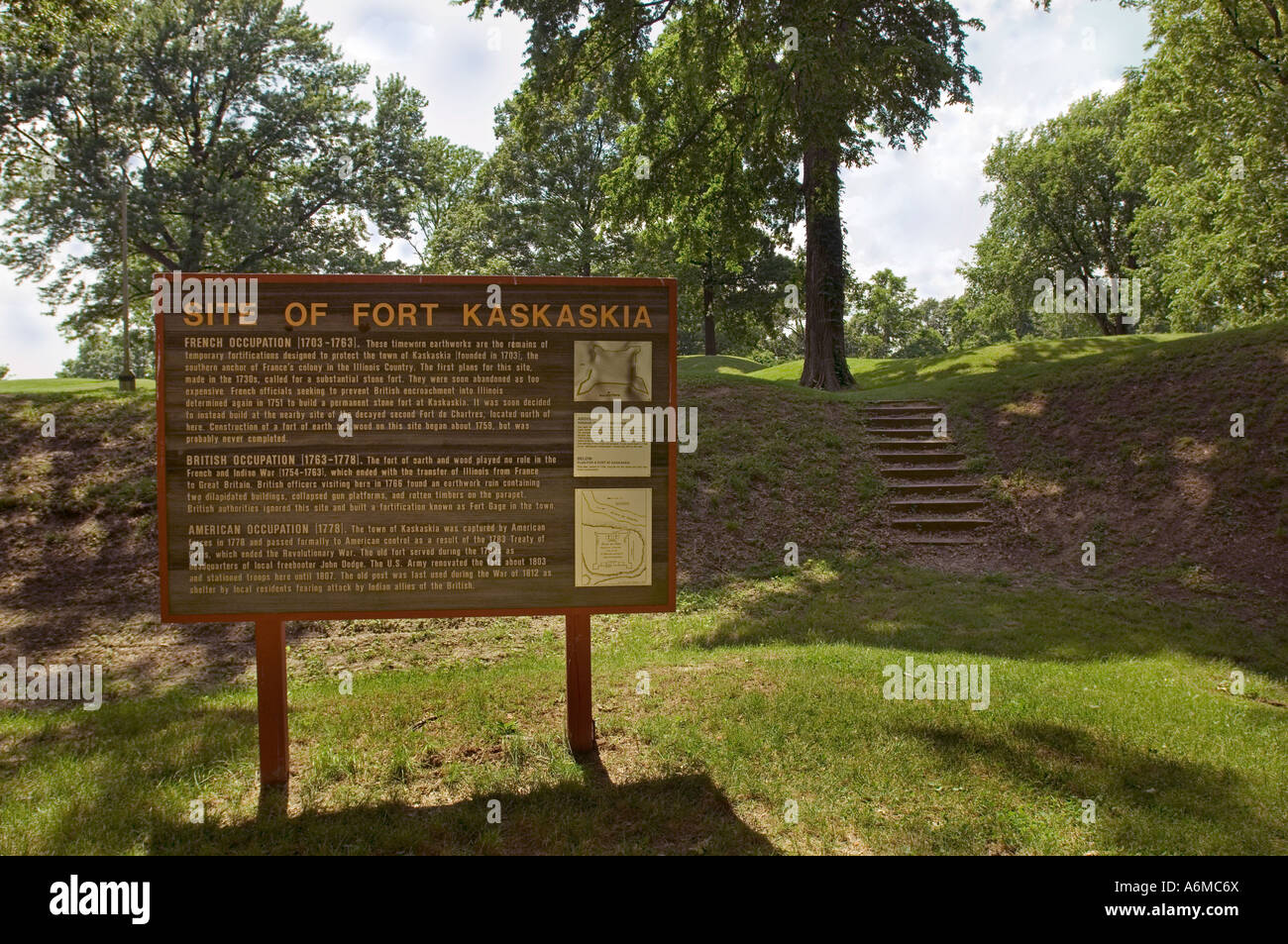 Sign for Fort Kaskaskia State Historic Site, Ellis Grove IL Stock Photo