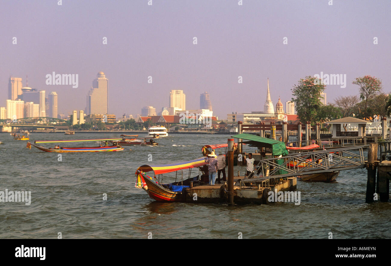 Longtail boats Chao Phraya River Bangkok Thailand Stock Photo