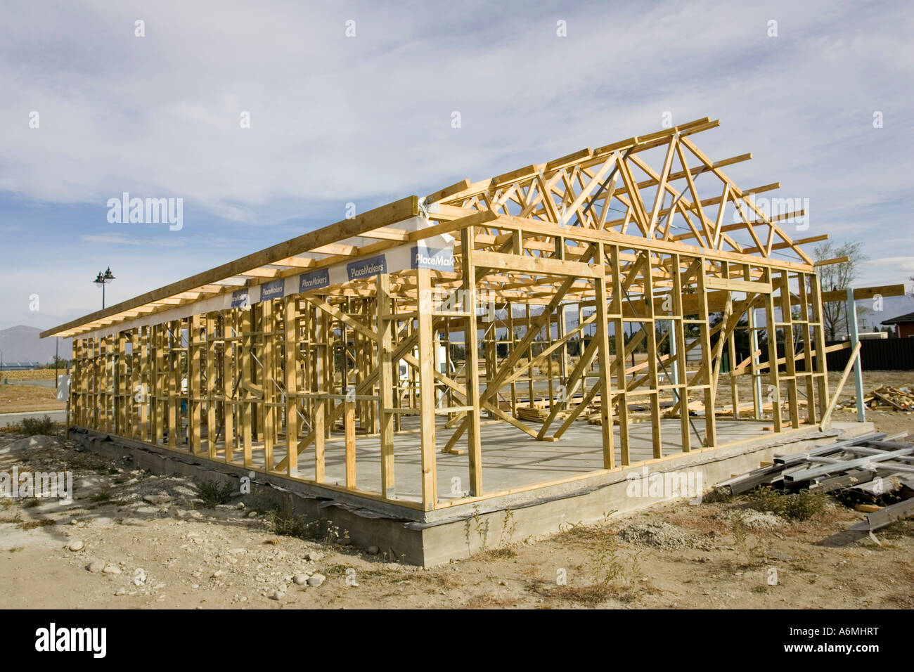 Timber framework structure of classic New Zealand house South Island