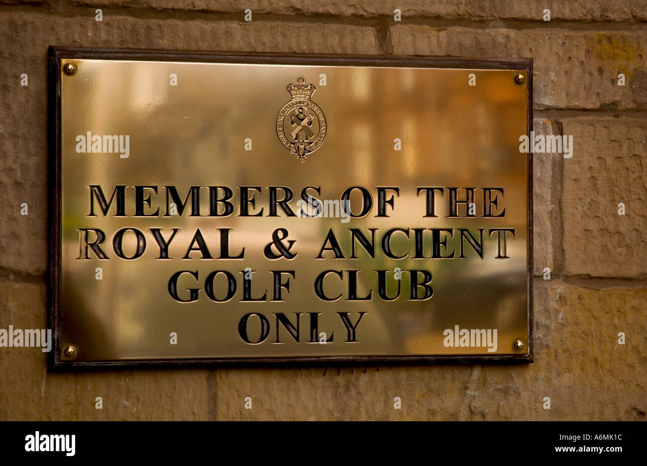 Plaque at the Members entrance of the Royal and Ancient Golf Club,St Andrews,Scotland Stock Photo