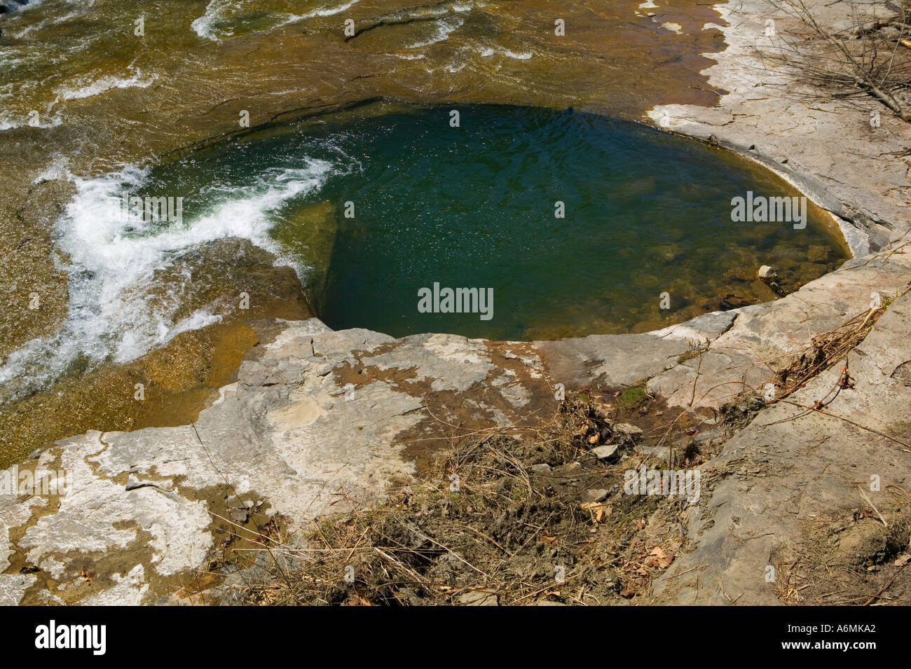 This circle cut in stone by rushing water was called by Mohawk Indians