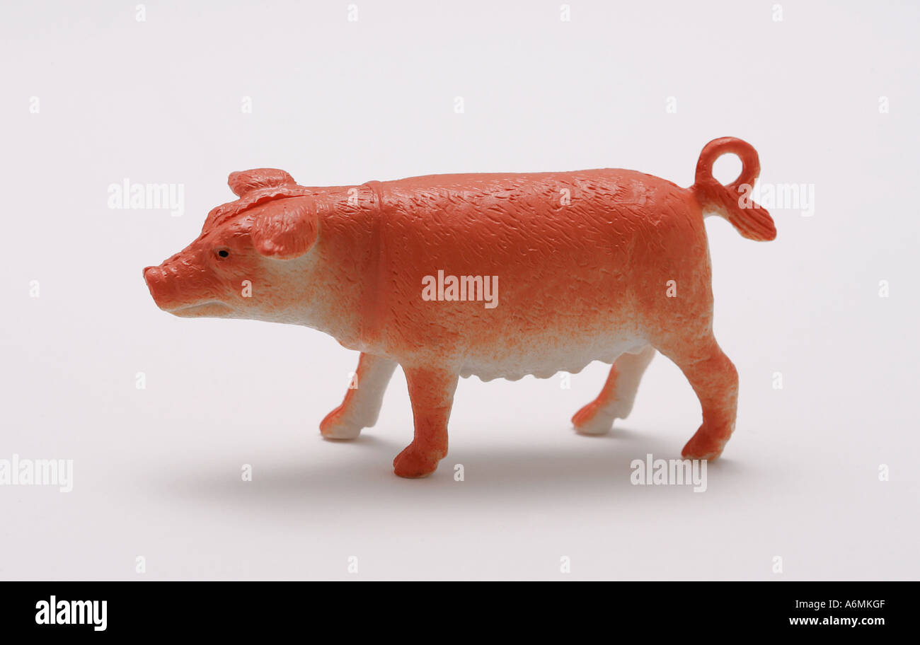 pig plastic toy pork porcine bacon trotter child children play game farm  animal backyard meat messy icon iconic graphic picture Stock Photo - Alamy