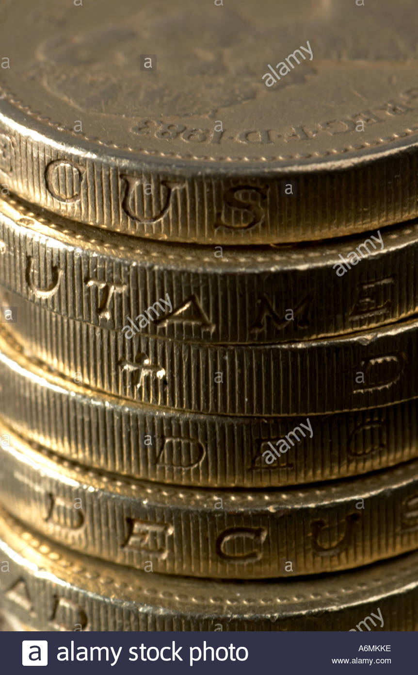Old UK pound coins Stock Photo