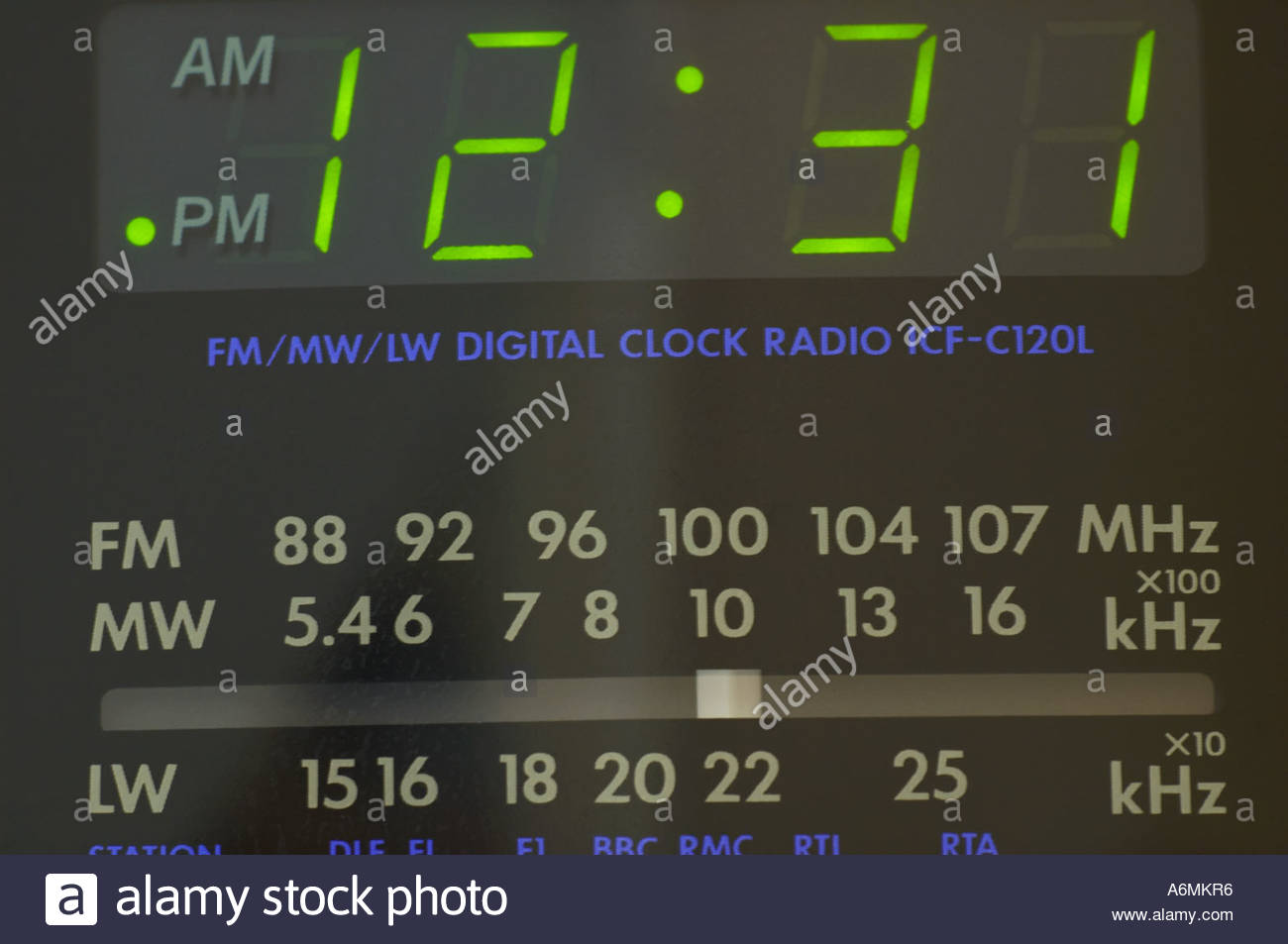 A digital clock radio alarm Stock Photo