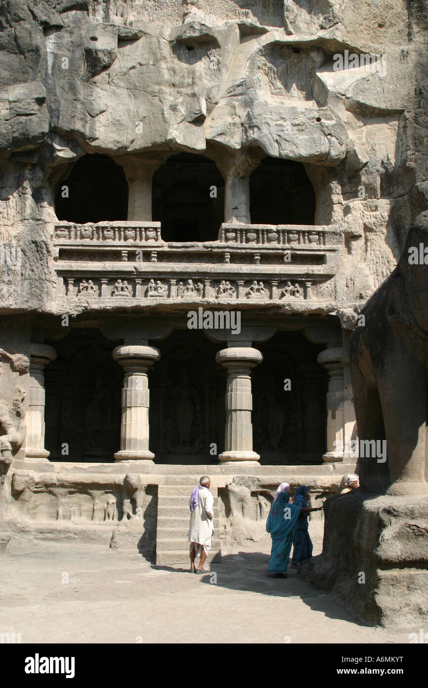 Ellora caves complex,a World Heritage Site of most beautiful sculptures and architecture devoted to Jainism,Buddhism,Hinduism Stock Photo