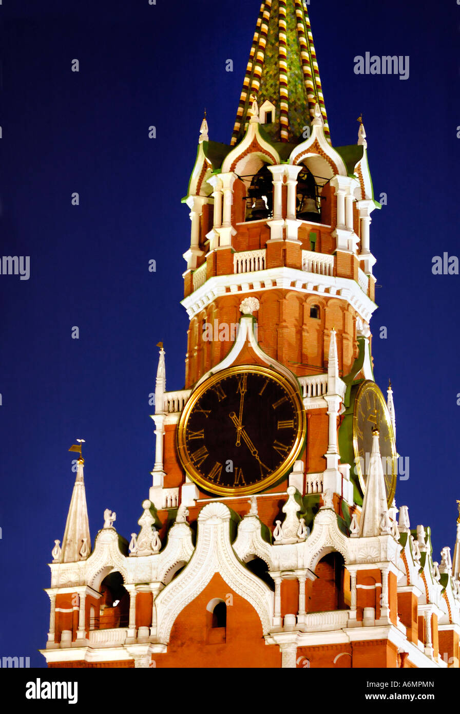 Chiming clock of Spasskaya Tower The Kremlin in Moscow Russia Stock