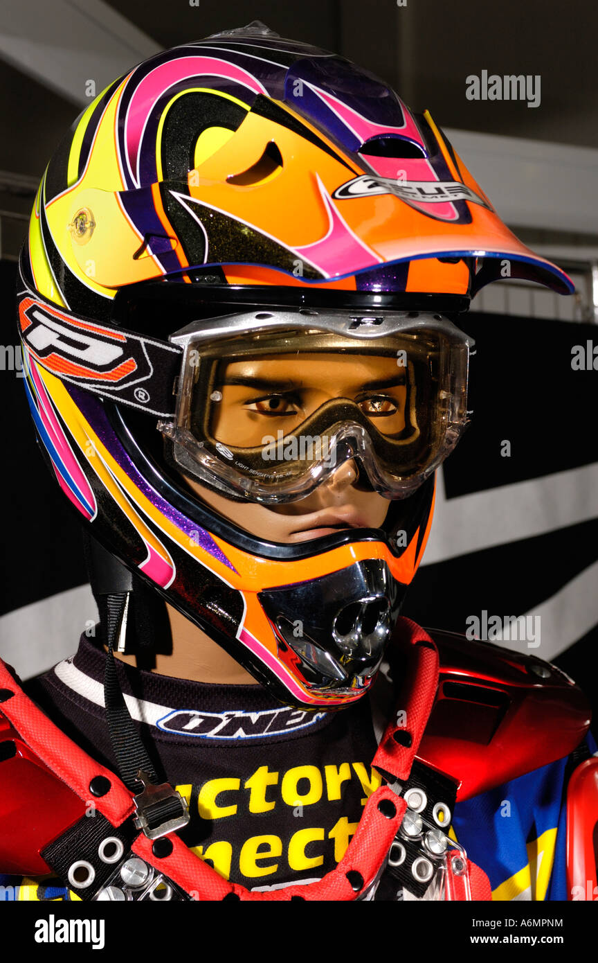 Racing motorcycle helmet with protective glasses Stock Photo Alamy