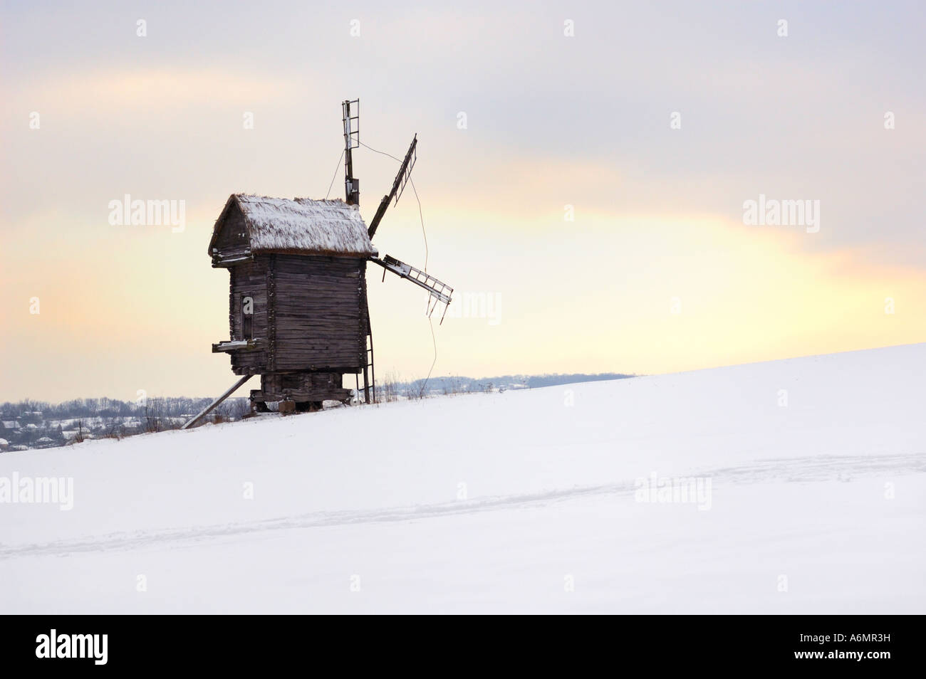 Ancient log windmill in Ukraine Stock Photo - Alamy