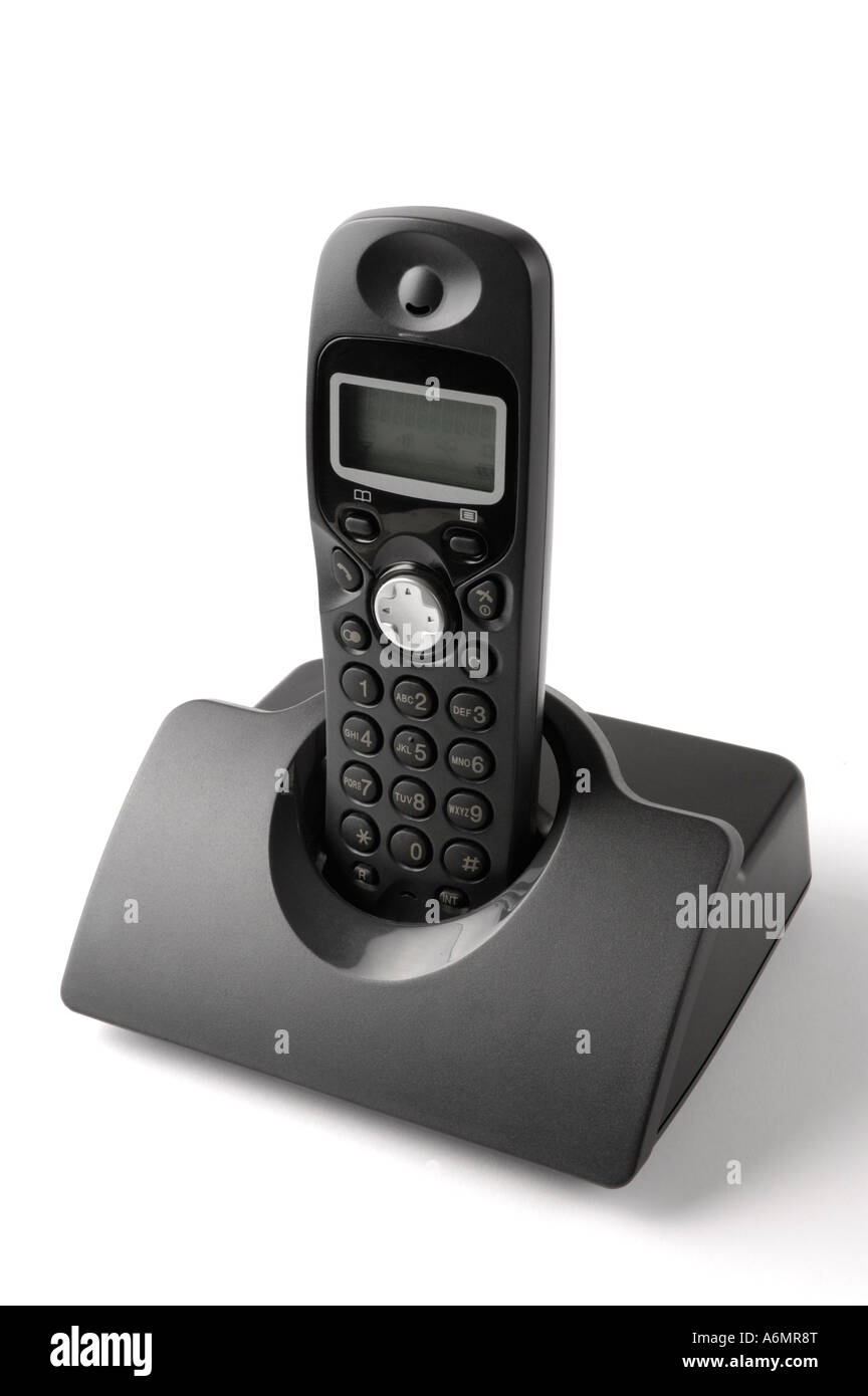 Black telephone in a cradle Stock Photo - Alamy