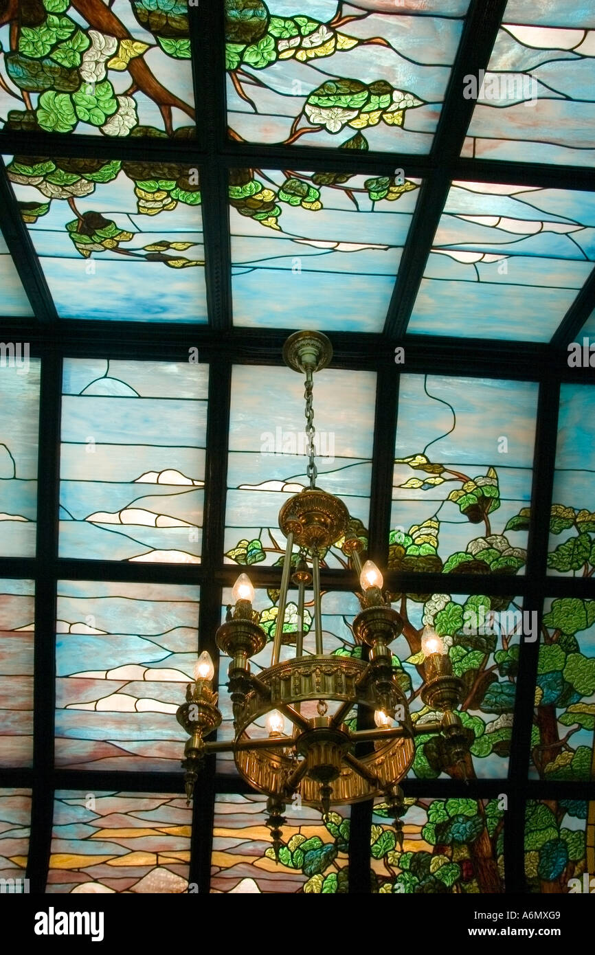 Stained glass window in interior of Parliament building, Quebec City, Quebec, Canada Stock Photo