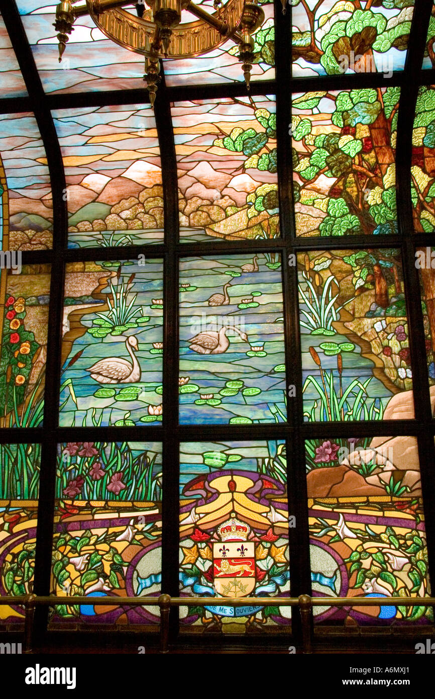 Stained glass window in interior of Parliament building, Quebec City, Quebec, Canada Stock Photo