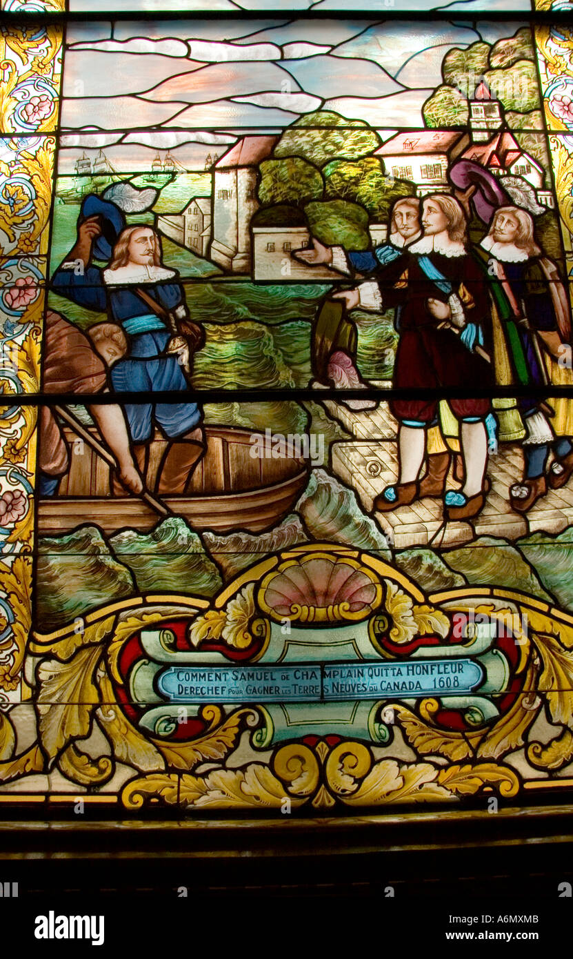 Stained glass window in interior of Parliament building, Quebec City, Quebec, Canada Stock Photo