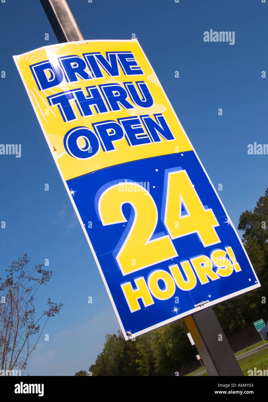 Drive Thru Open 24 Hours Sign Usa Stock Photo Alamy