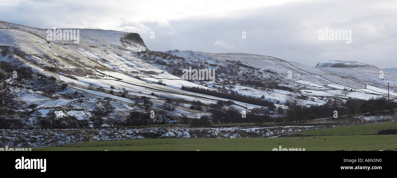A panorama of snow covered hills Stock Photo