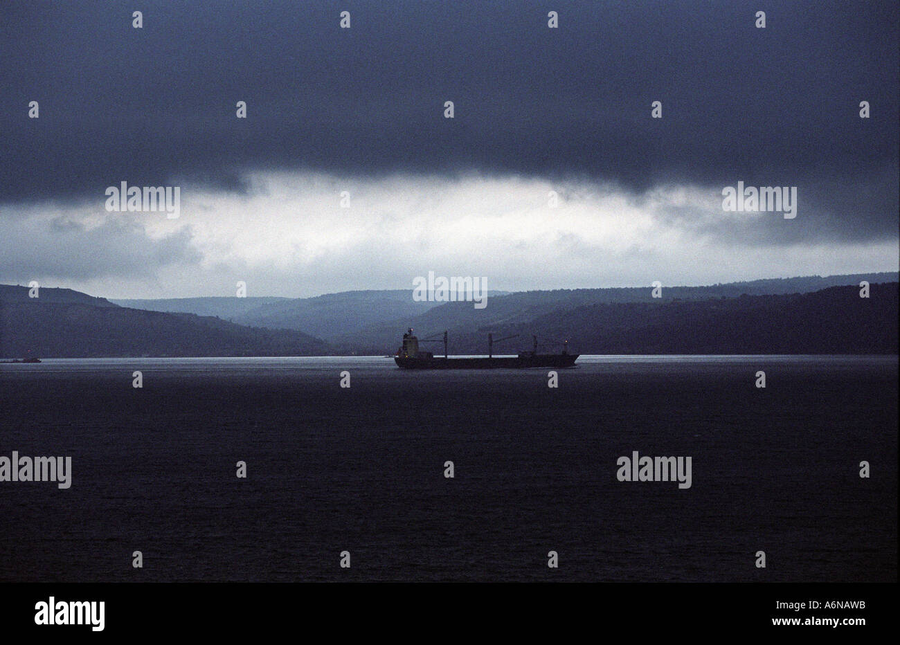 Turkey. Shipping passing through and across the Dardanelles ( Hellespont ) where Europe at Gallipoli meets Asia in the south. Stock Photo