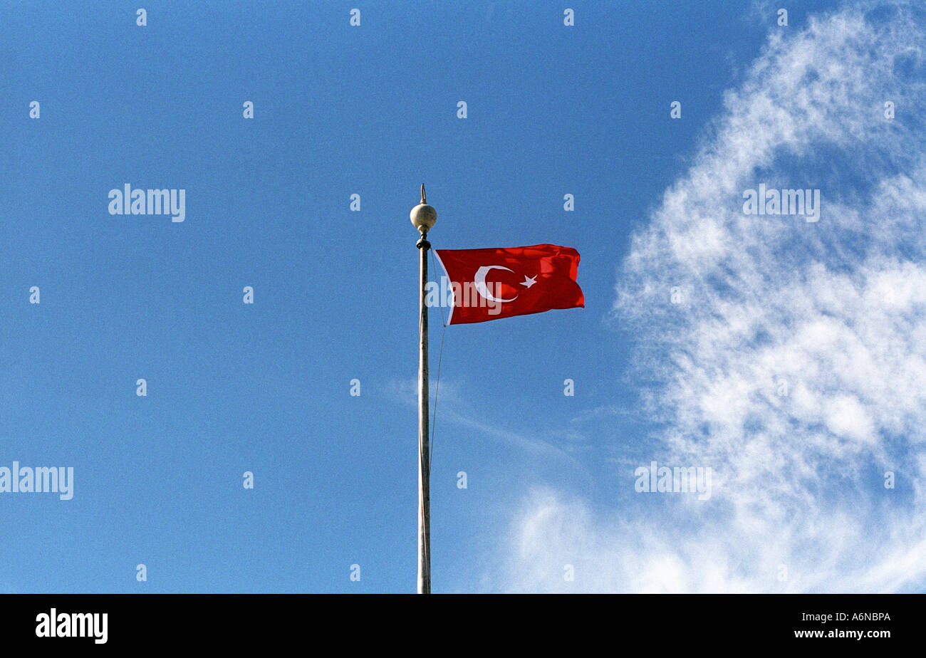 TURKEY CANAKKALE DARDANELLES Turkish,Flag,crescent moon,star, Stock Photo