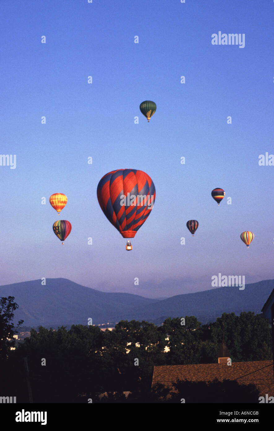 Hot air balloons flying over the Roanoke Valley, southwest Virginia