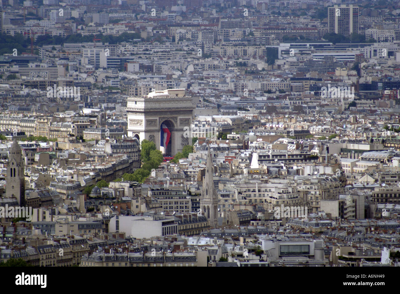 Paris cityscape with the Arc de Triomphe dominating the area France Stock Photo